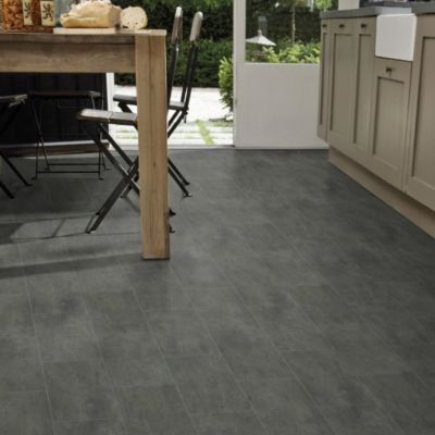 Sol PVC Best - Motif Carrelage Gris Foncé Marbré - Rouleau de 3m x 3m