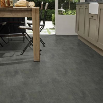 Sol PVC Best - Motif Carrelage Gris Foncé Marbré - Rouleau de 3m x 5m