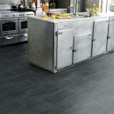 Sol PVC Best - Motif Carrelage Gris Foncé Marbré - Rouleau de 3m x 5m