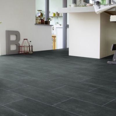 Sol PVC Best - Motif Carrelage Gris Foncé Marbré - Rouleau de 3m x 6m