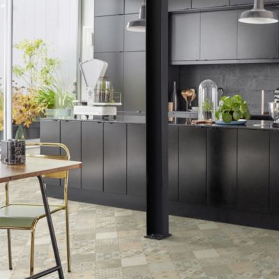 Sol PVC - Carreaux Art Déco - Crème et gris - Rouleau de 2m x 8m