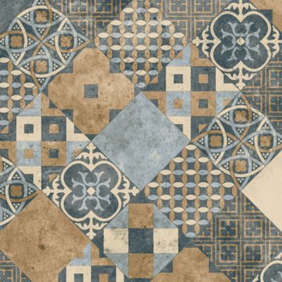 Sol PVC - Carreaux Art Déco - Marron et Bleu Gris - Rouleau de 3m x 23m
