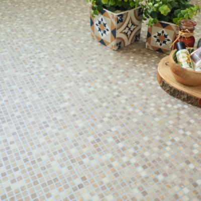 Sol PVC envers textile - Carrelage Beige - Rouleau de 2m x 3m