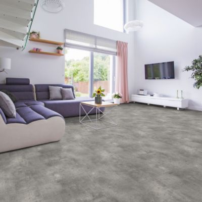 Sol PVC Textile - Aspect béton griffé gris - 2m x 4m