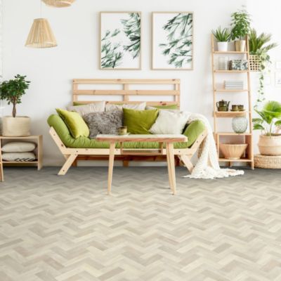 Sol PVC Textile Imitation Parquet blanchi à chevrons - Rouleau de 3m x 29m