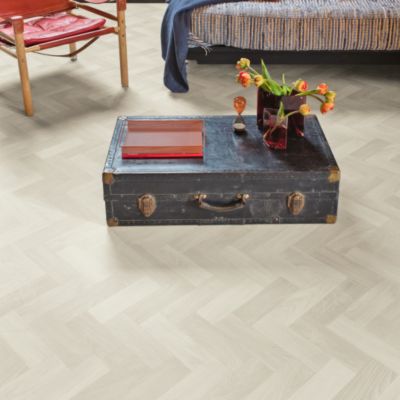Sol PVC Textile Imitation Parquet blanchi  à chevrons - Rouleau de 3m x 9m