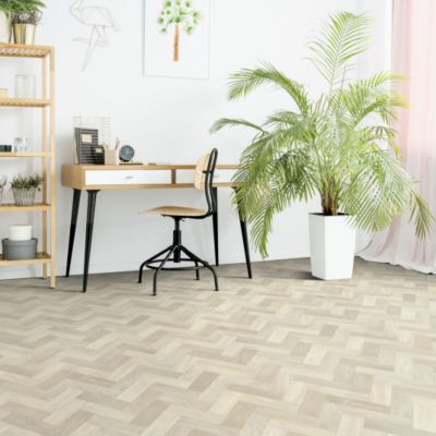 Sol PVC Textile Imitation Parquet blanchi  à chevrons - Rouleau de 3m x 9m
