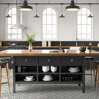 Sol PVC Textile motif carreaux de ciment Bleu et gris - 4m x 19m