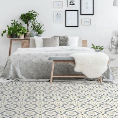 Sol PVC Textile motif carreaux de ciment Bleu et gris - 4m x 19m