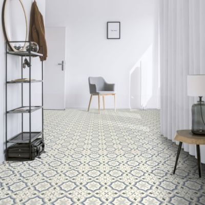 Sol PVC Textile motif carreaux de ciment Bleu et gris - 4m x 19m
