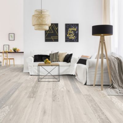 Sol PVCTextile - parquet clair et effet pochoir - 3m x 19m