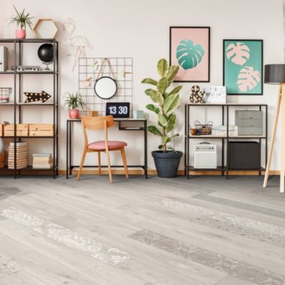 Sol PVCTextile - parquet clair et effet pochoir - 3m x 19m