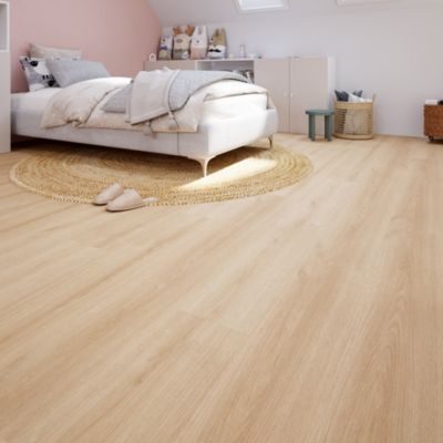 Sol stratifié à clipser Clover Goodhome- AC3 Passage modéré - Coloris bois clair- L.138,3 cm x l.19,3 cm, ép. 7 mm