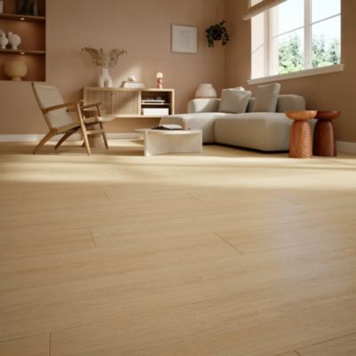 Sol stratifié Bryce GoodHome, passage intense AC5, effet chêne blond, L.129,2 cm x l.19,3 cm x ép.8 mm