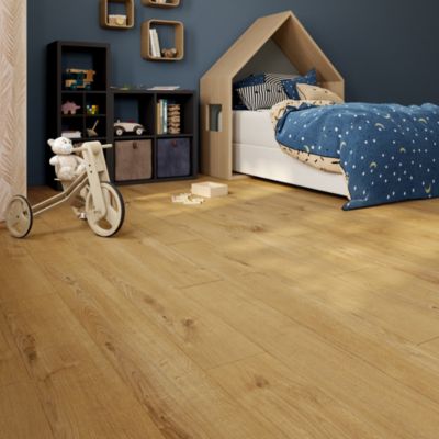 Sol stratifié Byrd GoodHome, passage intense AC5, effet chêne miel, L.125,7 cm x l.19,2 cm x ép.10 mm, résistant à l'eau