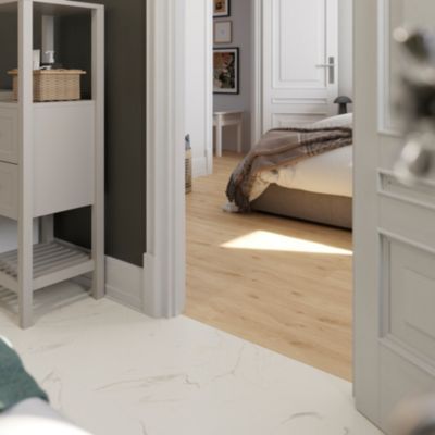 Sol stratifié clipsable Elegance aspect marbre blanc 8 mm compatible pièces humides