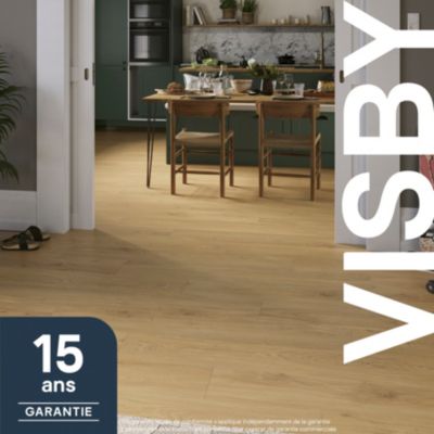 Sol stratifié clipsable Visby chêne blond 8mm compatible pièces humides
