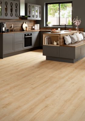 Sol stratifié Colville GoodHome, passage intense AC5, effet chêne blond, L.129 cm x l.19,3 cm x ép.8 mm, résistant à l'eau