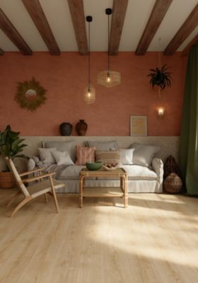 Sol stratifié Colville GoodHome, passage intense AC5, effet chêne blond, L.129 cm x l.19,3 cm x ép.8 mm, résistant à l'eau