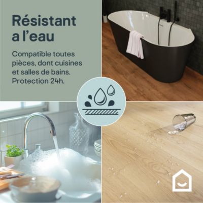 Sol stratifié Corduff GoodHome, passage élevé AC4, effet chêne blond, L.128,5 cm x l.19,2 cm x ép.8 mm, résistant à l'eau