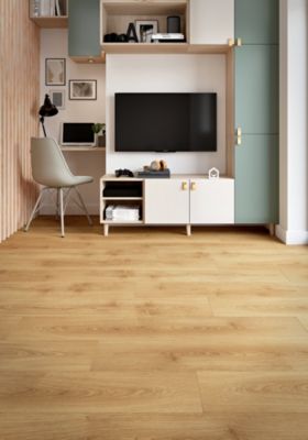 Sol stratifié Cowley GoodHome, passage intense AC5, effet chêne miel, L.129,2 cm x l.19,3 cm x ép.8 mm