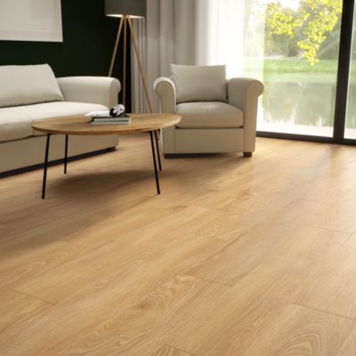 Sol stratifié effet bois brut passage intense AC4, L.128,8 x l.19,5 cm x ép.7 mm, Kronospan Kirton, resistant à l'eau