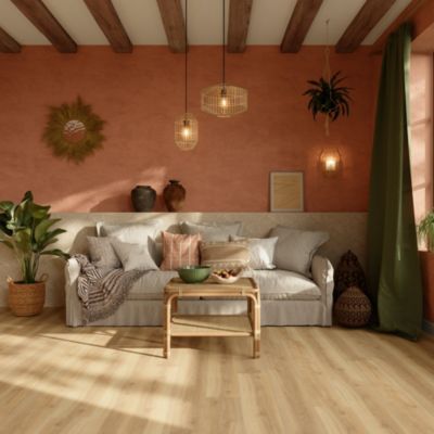 Sol stratifié effet chêne blond passage élevé AC4 L.138,3 x l.19,3 cm x ép.8 mm, GoodHome Towcester