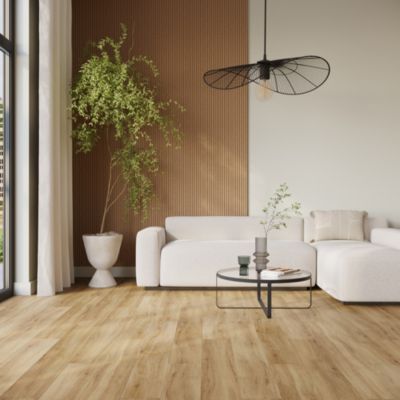 Sol stratifié effet chêne blond passage élevé AC4 L.138,3 x l.19,3 cm x ép.8 mm, GoodHome Towcester