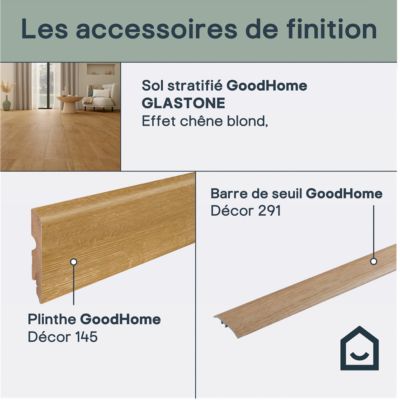 Sol stratifié Gladstone GoodHome, passage élevé AC4, effet chêne blond, L.128,6 cm x l.19,4 cm x ép.8 mm