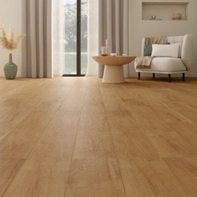 Sol stratifié Gladstone GoodHome, passage élevé AC4, effet chêne blond, L.128,6 cm x l.19,4 cm x ép.8 mm