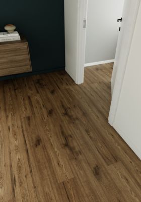 Sol stratifié Hickory GoodHome, passage intense AC5, effet bois Hickory miel, L.138,3 cm x l.15,9 cm x ép.8 mm
