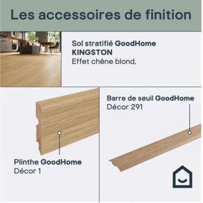 Sol stratifié Kingston 2 GoodHome, passage intense AC5, effet chêne, L.125,7 cm x l.19,2 cm x ép.10 mm, résistant à l'eau