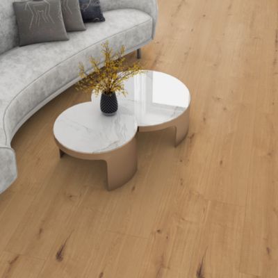 Sol stratifié Lucknow GoodHome, passage intense AC5, effet chêne, L.128,5 cm x l.28 cm x ép.8 mm, résistant à l'eau