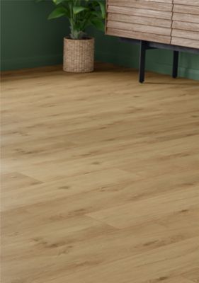 Sol stratifié Lulea GoodHome, passage élevé AC4, effet chêne blond, L.129,2 cm x l.19,3 cm x ép.8 mm