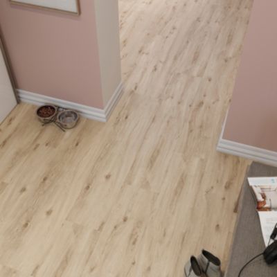 Sol stratifié Lulea GoodHome, passage élevé AC4, effet chêne blond, L.129,2 cm x l.24,6 cm x ép.8 mm, résistant à l'eau