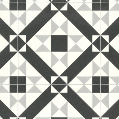 Sol Vinyle Carreaux de ciment graphique Noir blanc - Rouleau de 4m x 23m