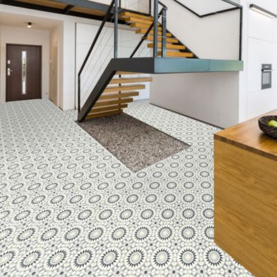 Sol Vinyle Carreaux de ciment mosaïque bleu - 3m x 21m | Castorama