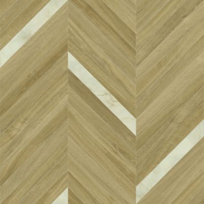 Sol vinyle Chevrons marbre Blanc et chêne naturel - 2m x 17m