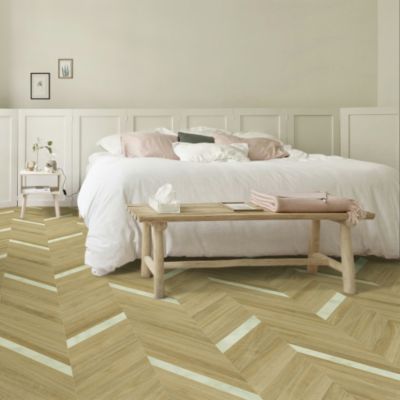 Sol vinyle Chevrons marbre Blanc et chêne naturel - 2m x 17m