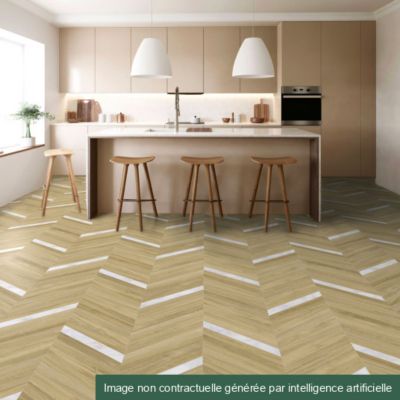 Sol vinyle Chevrons marbre Blanc et chêne naturel - 2m x 17m