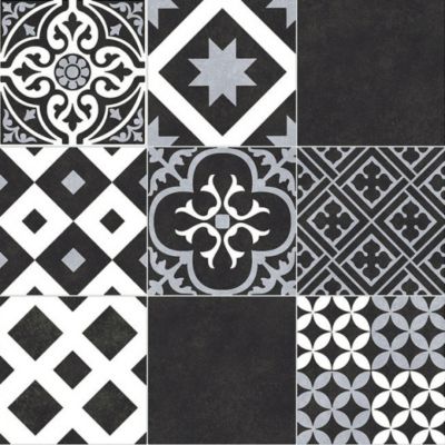 Sol Vinyle effet Carreaux noir et blanc - Rouleau de 4m x 3m