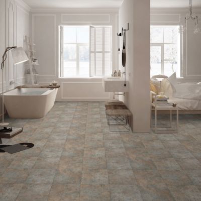 Sol Vinyle effet Carrelage métal - Rouille - Rouleau de 4m x 19m