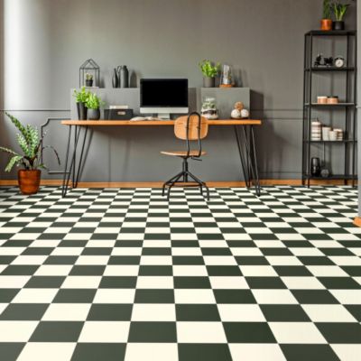 Revêtement De Sol Vinyle PVC Motif Damier Noir Et Blanc - 2.8 Mm D'épaisseur - Installation Facile