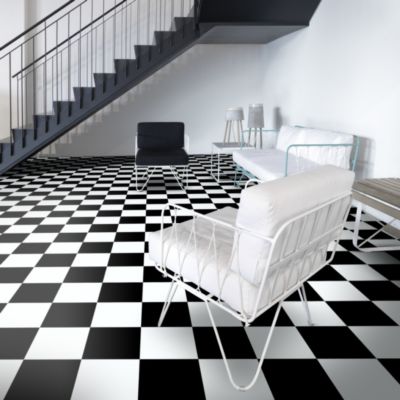 Sol vinyle effet damier noir & blanc - 4m x 2m