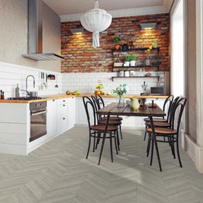 Sol Vinyle effet Parquet chevron Chêne gris - 4m x 4m
