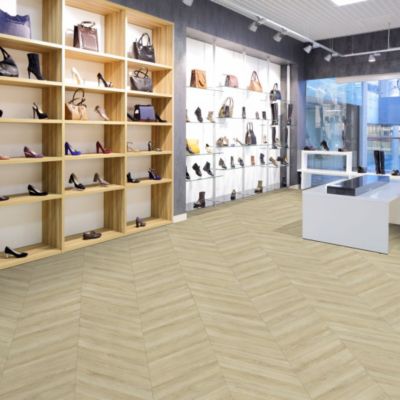 Sol Vinyle à envers gris - Motif chevrons - Chêne clair - Rouleau de 3m x 9m