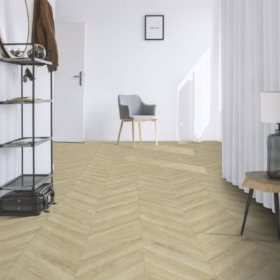 Sol Vinyle à envers gris - Motif chevrons - Chêne clair - Rouleau de 3m x 9m