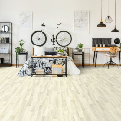 Sol Vinyle First - Imitation parquet blanc rustique shabby - Rouleau de 4m x 10m