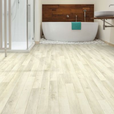 Sol Vinyle First - Imitation parquet blanc rustique shabby - Rouleau de 4m x 10m