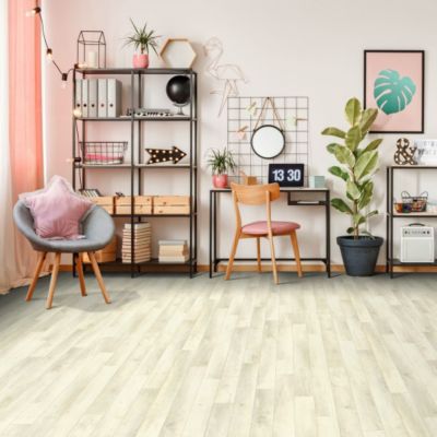 Sol Vinyle First - Imitation parquet blanc rustique shabby - Rouleau de 4m x 10m